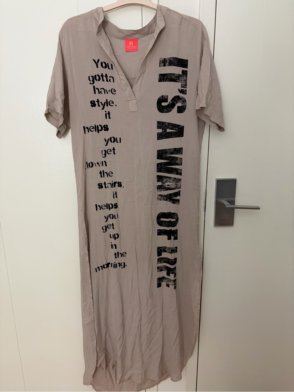 Relaxed Taupe Graphic Shirt Dress